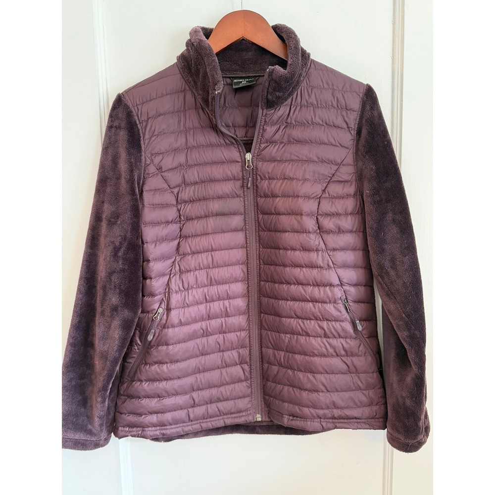 32 Degrees Heat Jacket Women L Purple Mixed Media Faux Fur Down Puffer Full Zip